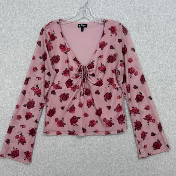 Vtg Self Esteem Babydoll Top Size XL Floral Y2K Stretch Fairy Grunge Whimsigoth - Picture 6 of 16